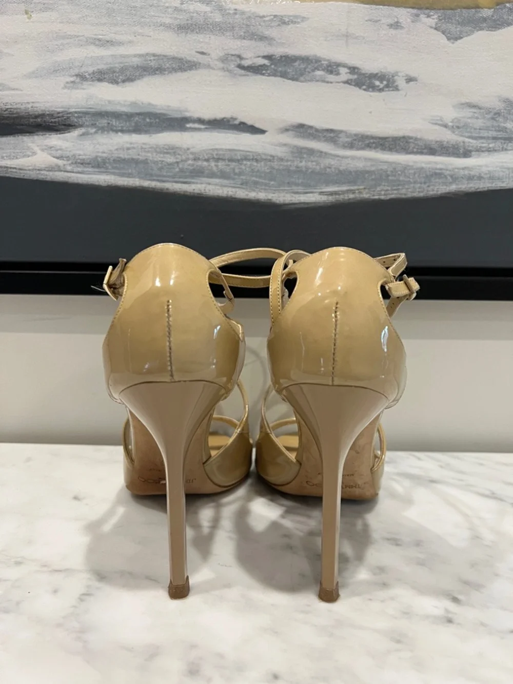 Jimmy Choo Beige Patent Leather Strappy High-Heel Sandals - Picture 6 of 10